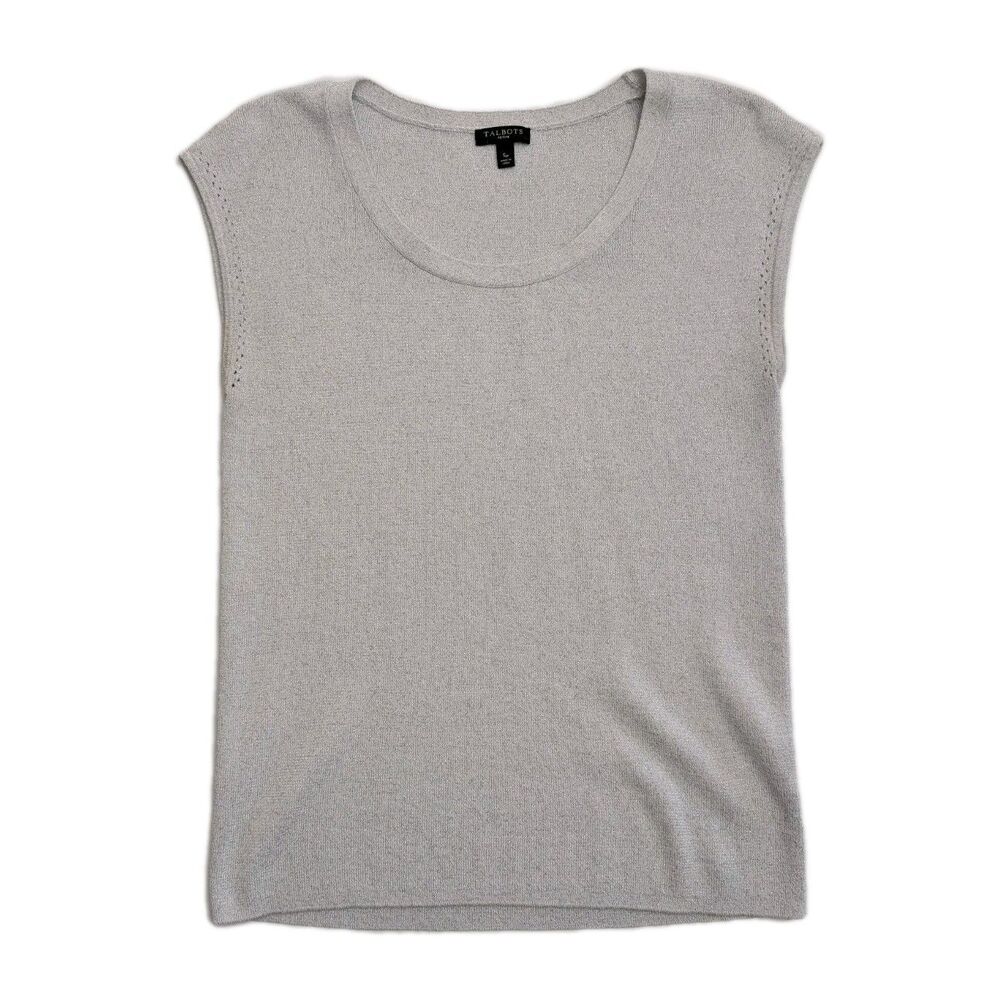 Talbots Sleeveless Silver Metallic Sweater Small Petite